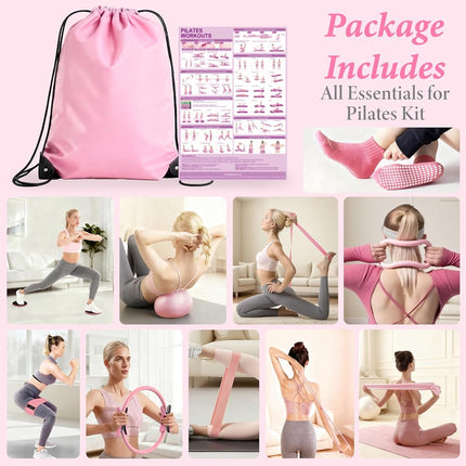 LarFaFa Pilates Kit for Home Workouts, Pilates Essentials Kit for Women, Better Me Pilates Kit,Pilates Equipment with Magic Circle, Pilates Starter Kit for Strength, Workout Guide Included