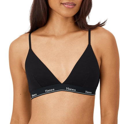 Hanes Women's Originals Triangle Bralette Pack, Breathable Stretch Cotton Bras, 2-Pack, White/Black, L (Pack of 2)