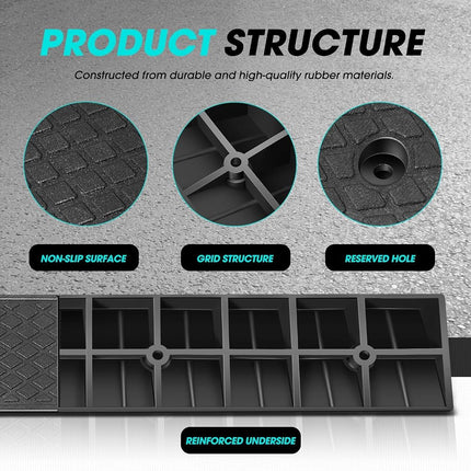 DNA MOTORING 2pcs 3" Rise Rubber Curb Ramp Heavy Duty Loading Driveway Ramp Threshold Ramp 38.6 in L x 6.7 in W x 3 in H for Loading Dock, Warehouse, Wheelchair, Motorcycles, Cars, TOOLS-00644