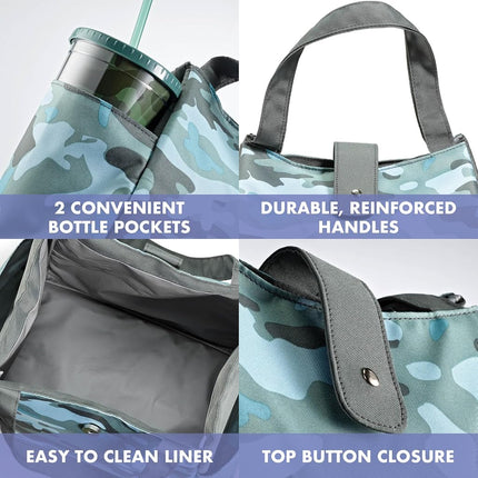 Fit & Fresh Westport Insulated Lunch Bag, Cooler Bag, Lunch Bag for Women with 2 Food Containers & Matching Tumbler Reusable Lunch Box, Perfect for Work, School, Beach & More, Sage Camo