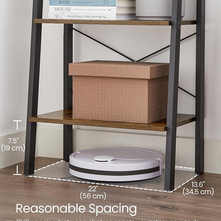 VASAGLE Ladder Shelf, 4-Tier Bookshelf, Storage Rack, Bookcase with Steel Frame, for Living Room, Home Office, Kitchen, Bedroom, Industrial Style, Rustic Brown and Black ULLS44X