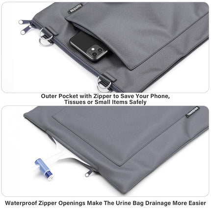 Hoomtree Urinary Drainage Bag Holder，Privacy Cover for Foley, Catheter or Urine Bags，Zipper Design，840D Oxford Waterproof & Leakproof for Urologists Users up to 2000ml -Gray