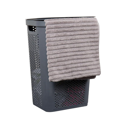 Mind Reader 60L Slim Laundry Hamper, Set of 2, Clothes Basket, Lid, Ventilated, Plastic, 17.25"L x 13.75"W x 23.5"H, Gray