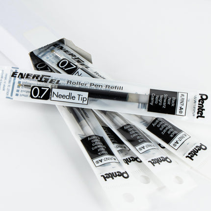 Tinta de repuesto Pentel - para bolígrafo de gel EnerGel, punta de aguja de 0,7 mm, fina, tinta negra, paquete de 6 repuestos