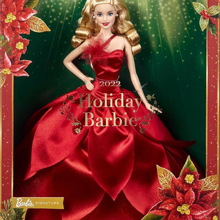 Barbie Doll, Barbie Signature 2022 Holiday Collectible, Blonde Wavy Hair, Doll Stand, Displayable Packaging, Collector Gift