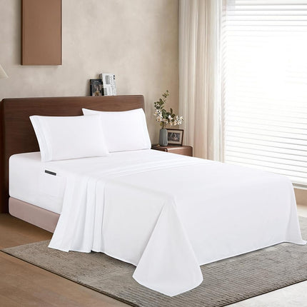Elegant Comfort Luxury 1500 Premium Hotel Quality Microfiber 4-Piece Sheet Set - Soft, All Around Elastic 18-24 Inches Deep Fitted Sheet - Extra Deep Pocket Sheets, Twin/Twin XL, White