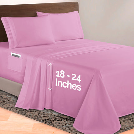 Elegant Comfort Luxurious 1500 Premium Hotel Quality Microfiber 4-Piece Sheet Set, 18-24 Inches Deep - Extra Deep Pocket Sheets - Ultra Soft 4PC Deep Pocket Sheets, King, Light Pink