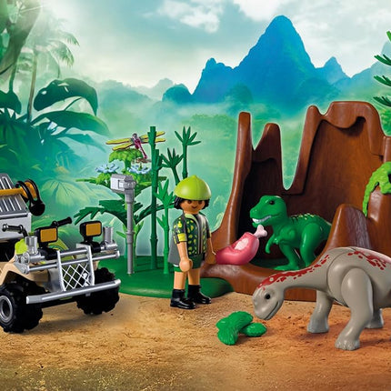 Playmobil Dinos Dinosaur Hideout, Dinosaur Explorer with Quad Bike, Baby T-Rex and Baby Brachiosaurus, Children's toy for ages 4plus, 72069