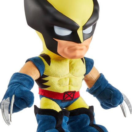 Mattel Marvel X-Men Plush Toy with Sounds & Talking, ’97 Wolverine Collectible with Yellow Suit & Retro Animation Style