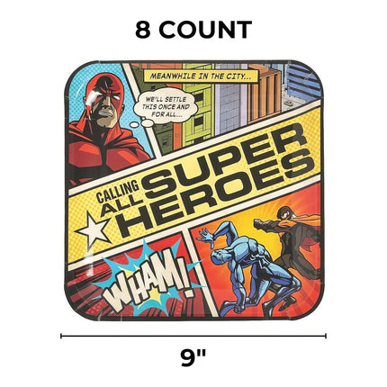 COMIC SUPERHERO DINNER PLATE - Party Supplies - 8 Pieces