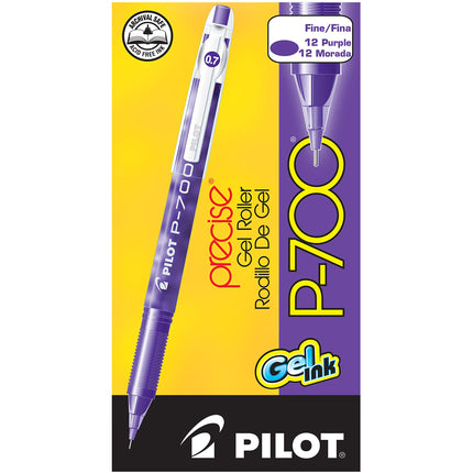 Pilot Precise P-700 Gel Ink Rolling Ball Pens, Fine Point, Purple Ink, Dozen Box (38621)