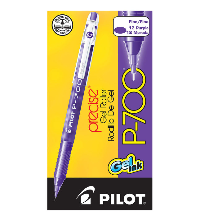 Pilot Precise P-700 Gel Ink Rolling Ball Pens, Fine Point, Purple Ink, Dozen Box (38621)