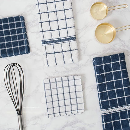 DII 100% Cotton, Machine Washable, Ultra Absorbant, Basic Everyday 12 x 12 Terry Kitchen Dish Cloths, Windowpane Design, Set of 6- Nautical Blue