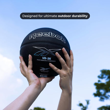 Ballon de basket officiel Reebok, cuir composite, prise antidérapante, maintien de forme constant, pompe et aiguille incluses, série VR-3K Noir