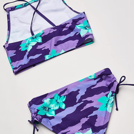 Traje de baño de 2 piezas tipo tankini con cuello halter para niñas Kanu Surf Daisy Beach Sport, Rylie Morado, 12
