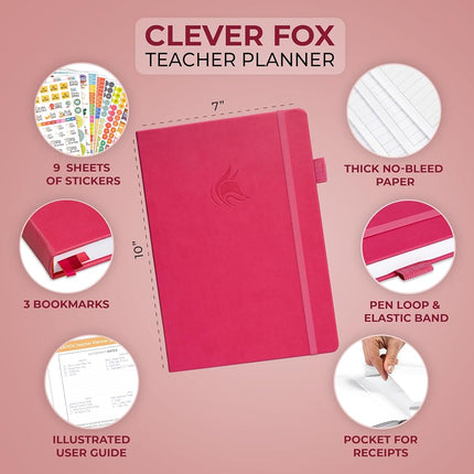 Clever Fox Teacher Planner, School & Homeschool Book, B5 Size Fuchsia