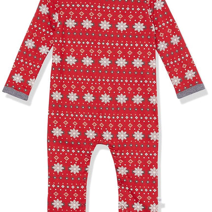 HonestBaby unisex-baby Reversible Coverall Organic Cotton, Fair Isle Red, Newborn