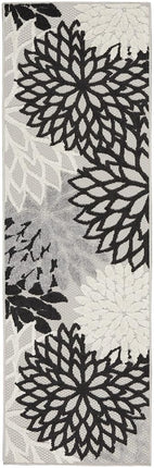 Nourison Aloha Indoor/Outdoor Black White 2'3" x 8' Area Rug, Tropical, Botanical, Easy Cleaning, Non Shedding, Bed Room, Living Room, Dining Room, Deck, Backyard, Patio (2x8)