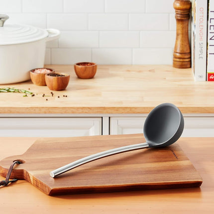 Tovolo Steel, Deep Spoon with Reinforced Silicone Ladle with Stainless Steel Handle, Gray