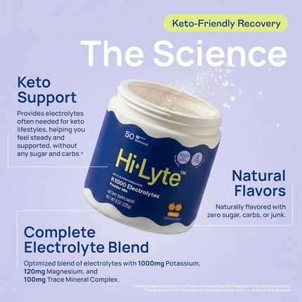 Keto K1000 Polvo de Electrolitos | Aumenta la Energía y Alivia los Calambres en las Piernas | Sin Maltodextrina ni Azúcar | Naranja, Sabor a Stevia Más Suave | 50 Porciones