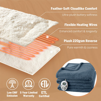 Serta Heated Blanket, Electric Full Size Blanket, Soft, Warm, Fuzzy Heating Blanket Full for Office, Couch, 1-12 hr Auto Shut Off Timer, 10 Lv Heat Setting, ETL Certified, Full 77" x 84" Navy