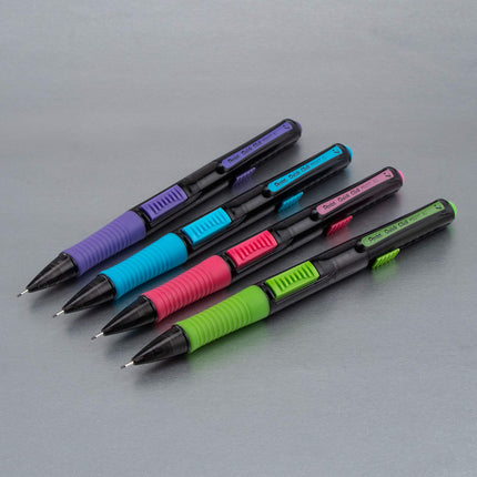 Portaminas Pentel Quick Click Pop PD217AV, mina 2B de 0.7mm, barril negro con adorno violeta (paquete de 12)