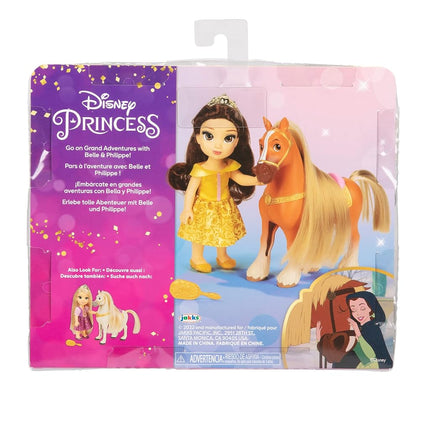 Disney Princess Belle Doll and Phillipe Petite Gift Set, 6” / 15cm Tall Belle in Iconic Yellow Dress, Hair Brush Included for Added Play, Ideal For Ages 3+