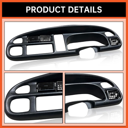 ECOTRIC Dash Board Cluster Bezel Cover Compatible with 1998-2002 Dodge Ram 1500 2500 3500 Instrument Pad Panel Dashboard Kit w/Vents Replacement for 5GK51DX9AA 5EU11DX9AB - Clips Included