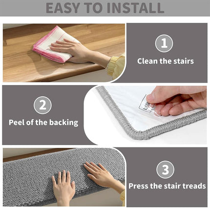 Brakki Bullnose Carpet Stair Treads, Non Slip Stair Treads for Wooden Steps Indoor, Stair Runner, Soft Stair Rugs, Edging Stair Protectors, Washable, 29.5"x9.5"x1.5" 14pcs, Grey