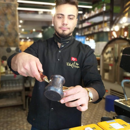 PCA Series (Small-6fl.oz) - Thickest Solid Engraved Antique Copper Turkish Greek Arabic Coffee Pot Heavy Duty with Wooden Handle Stovetop Coffee Maker Jazzve Cezve Ibrik Briki