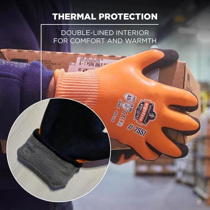 Ergodyne ProFlex 7551 Coated Waterproof Winter Work Gloves - A5 Cut-Resistant, orange,small,count of 2