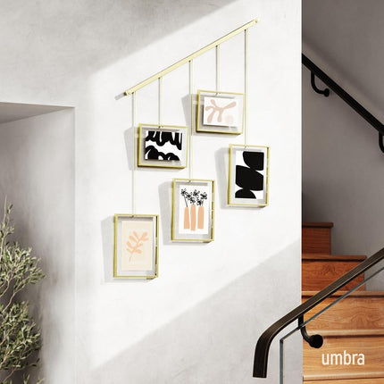 Umbra Exhibit Picture Frame Set, Adjustable Wall Mount, Set of 5, Brass