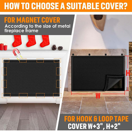 Magnetic Fireplace Cover, Fireplace Blocker Blanket, Draft Stopper with 12 Magnets, Heat Loss Prevention, Adjustable Black Indoor Iron Frame 39" W x 32" H