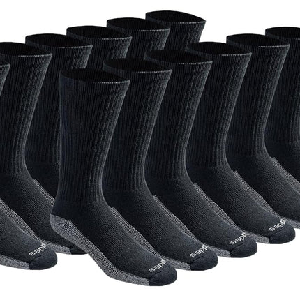 Calcetines de tripulación Dickies Dri-Tech de control de humedad multipack para hombre, negros (12 pares), grandes (paquete de 12)
