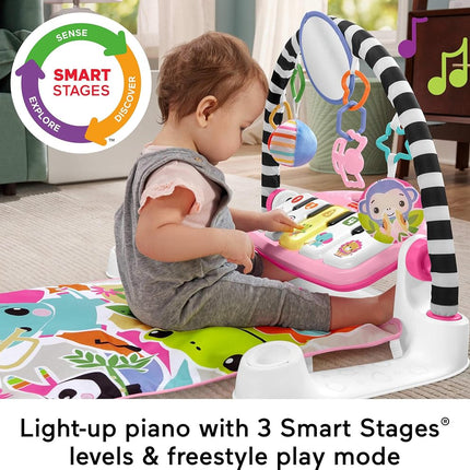 Fisher-Price Baby Activity Mat Glow and Grow Kick & Play Piano Gym, Portable Musical Toy with Smart Stages Learning, Ages 0+ Months, Pink