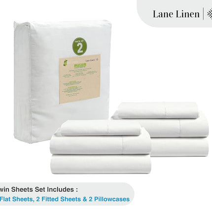 LANE LINEN Twin Sheet Set 100% Organic Cotton Cooling Soft 6pc - White