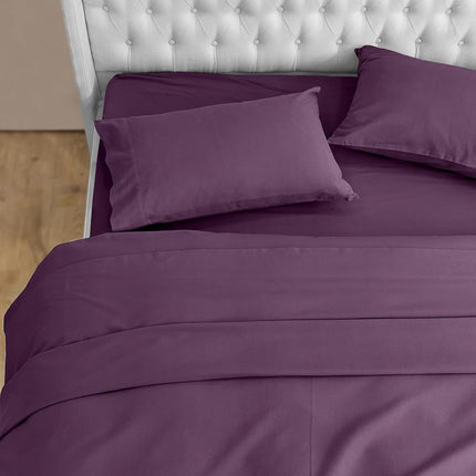 Elegant Comfort Soft 4-Piece 100% Turkish Cotton Flannel Sheet Set - Premium Quality, Deep Pocket Fitted Sheet, Ultra Soft, Cozy Warm and Anti-Pill Flannel Sheets - Twin, Purple