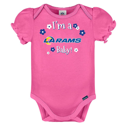 Gerber Baby Girl's NFL 3 Pack Short Sleeve Onesie Bodysuit, Team Color, 18 Months
