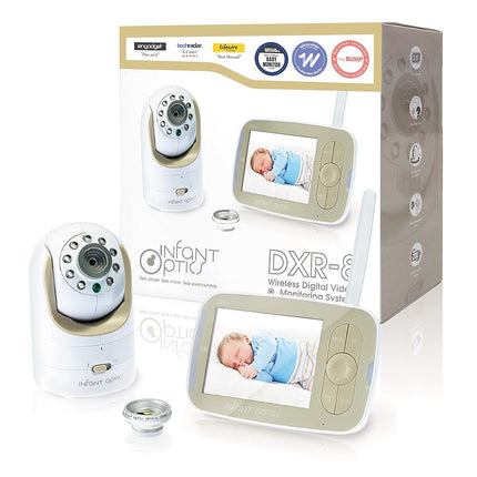 Infant Optics DXR-8 Video Baby Monitor, Non-WiFi Hack-Proof FHSS Connection, Interchangeable Lenses, Pan Tilt Zoom, LED Sound Bar, Night Vision, and Two-Way Talk