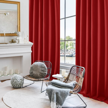 Deconovo Blackout Curtains Back Tab and Rod Pocket, 52x45 Inch, True Red, Thermal Insulated Room Darkening Red Curtains for Kitchen Window