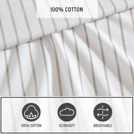 Eddie Bauer - Twin Sheet Set, Cotton Percale Bedding Set, Super Soft and Cozy Home Decor, Oeko-Tex Certified (Essential Stripe Beige, Twin)