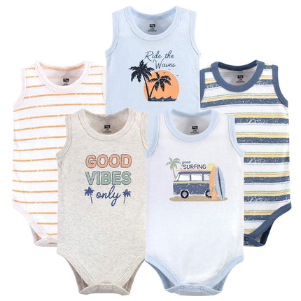 Lot de 5 grenouillères sans manches unisexe en coton pour bébé Hudson Baby, motif "Gone Surfing", 0-3 mois