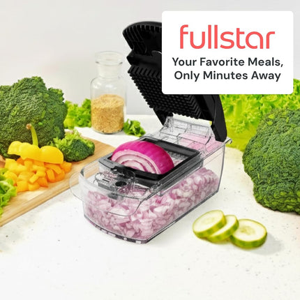 Fullstar Vegetable Chopper - Spiralizer Vegetable Slicer - Onion Chopper with Container - Pro Food Chopper - Slicer Dicer Cutter - (4 in 1, Clear)