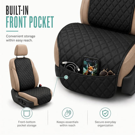 FH Group Car Seat Cushion Front Set Black Neosupreme Automotive Seat Cushions - Universal Fit, Car Seat Cushion with Front Pockets, Airbag Compatible Car Seat Cushions for SUV, Sedan, Van