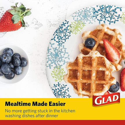 Glad Round Disposable Paper Plates for All Occasions | Soak Proof, Cut Proof, Microwaveable Heavy Duty Disposable Plates | 10" Diameter, 600 Count Bulk Paper Plates,Blue,White