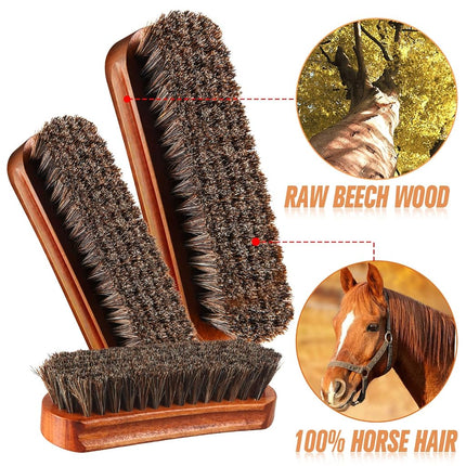 4 Pcs Horsehair Shine Shoes Brush Kit Polish Dauber Applicators Cleaning Leather Shoes Boots Care Brushes Suede Cleaner Brush with Microfiber Shoe Gloves(3 Pcs Shine Brush)