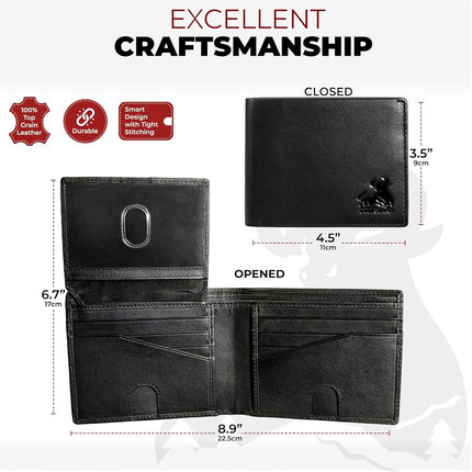 BULL GUARD Cartera para Hombre con Bloqueo RFID, Plegable, Piel Genuina Nappa Suave, Negra