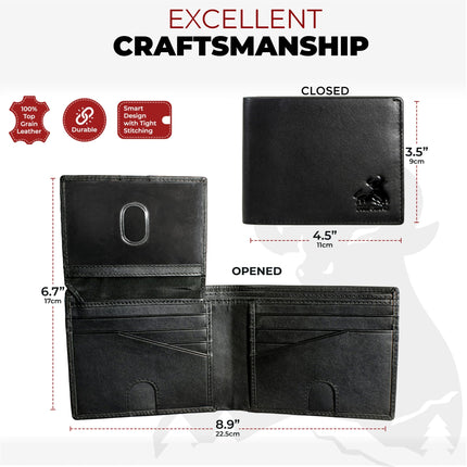 BULL GUARD RFID Blocking Wallet for Men Bifold Soft Black Genuine Nappa Leather