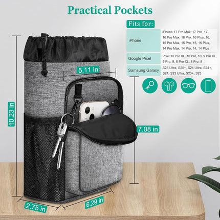 FINPAC Crutch Accessories Bag, Water-Resistant Storage Organizer Tote Bag with Drink Holder and Zipper Pouch for Crutches, Underarm Crutches Attachment - Gray