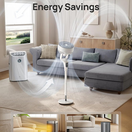 DREO Fan for Bedroom, 90° Oscillating Standing Fan, 20dB Quiet, 90ft Pedestal Fans for Room Office, DC Motor, 8+H Speeds, 3 Modes, 38-42'' Adjustable Height, Remote, 8H Timer, 105° Manual Vertical
